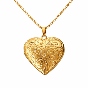 Öppningsbar hjärtmedaljong halsband guld framsida