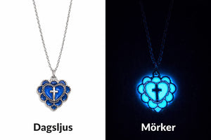 Korshalsband i dagsljus jämfört med blått sken i mörkret