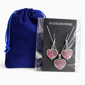 Smyckesset Livets träd hjärta i presentförpackning med sammetspåse