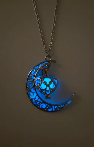 Mystiskt Månhalsband med Självlysande Hjärta, Silverton, 45+5 cm