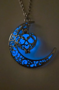 Mystiskt Månhalsband med Självlysande Hjärta, Silverton, 45+5 cm