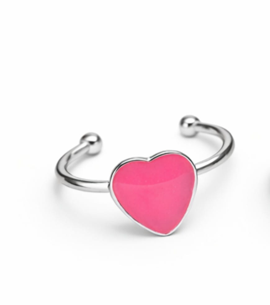 Justerbar hjärtring i rostfritt stål med rosa fyllning 
