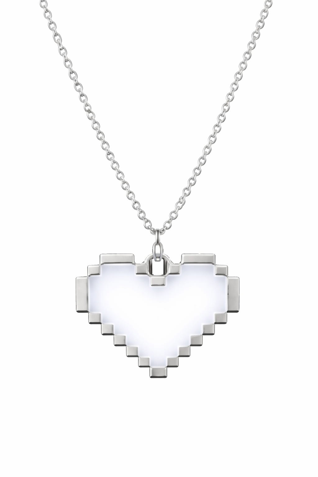 Pixelhjärta halsband vit i dagsljus – självlysande smycke i rostfritt stål